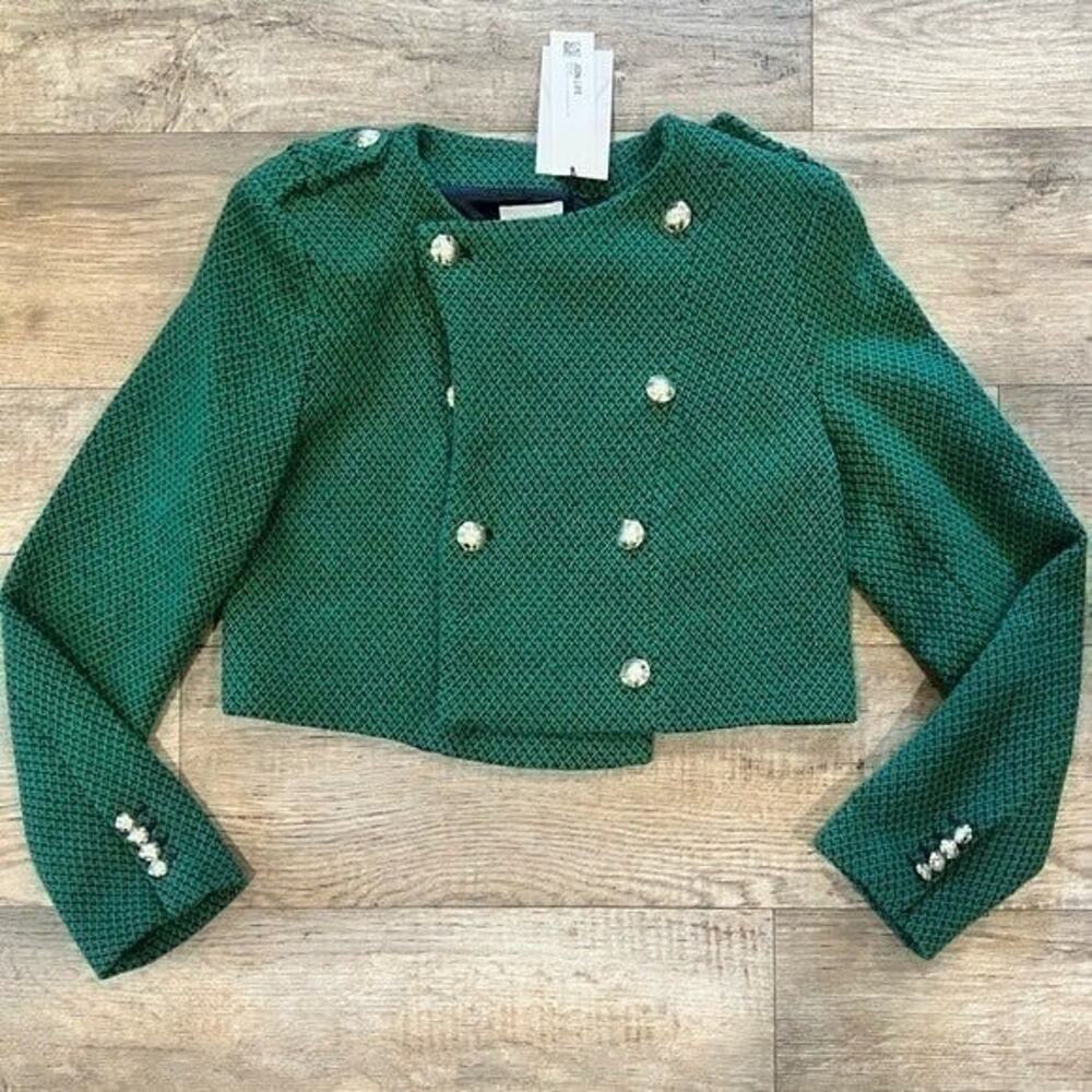 Zara Emerald Green Cropped Military Jacket Gold Button NWT - Picture 15 of 16
